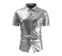Glänzende Satin Hemden Herren Mode Glitzer Shirt Herren Slim Fit Neuer Trendiger Schmal Geschnittener Cardigan Mit Reverskragen Für Übergröße EGlänzendes Kurzarmhemd Für Sommer für Karneval Party