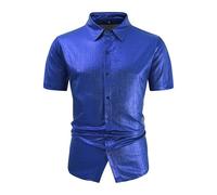 Glänzende Satin Hemden Herren Mode Glitzer Shirt Herren Slim Fit Neuer Trendiger Schmal Geschnittener Cardigan Mit Reverskragen Für Übergröße EGlänzendes Kurzarmhemd Für Sommer für Karneval Party
