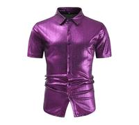 Glänzende Satin Hemden Herren Mode Glitzer Shirt Herren Slim Fit Neuer Trendiger Schmal Geschnittener Cardigan Mit Reverskragen Für Übergröße EGlänzendes Kurzarmhemd Für Sommer für Karneval Party