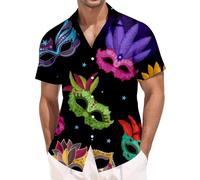 Glänzende Satin Hemden Herren Retro Glitzer Shirt Herren Slim Fit Herrenhemd Mit 3D Karnevalsmotiv Kurzarm Lockere Passform Reverskragen Urlaubsmode Karneval Party