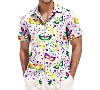 Glänzende Satin Hemden Herren T-Shirt Herren Glänzende Metallic Herrenhemd Mit 3D Karnevalsmotiv Kurzarm Lockere Passform Reverskragen Urlaubsmode 70er Jahre Disco Mottoparty Kostüm