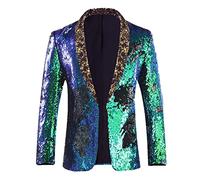 Glänzender Pailletten Blazer für Herren Schmal Geschnittener Smoking Sportmantel mit Schalkragen Party Hochzeit Bankett Abendkleid Anzug Jacke (XL,Grün)