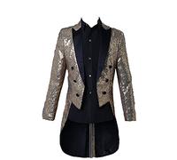 Glänzender Pailletten Frack für Herren Schmal Geschnittener Partyshow Blazer mit Schwalbenschwanz StilVoller Abend Hochzeits Abschlussball-Smoking-Frack (Golden,M)