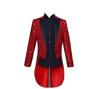Glänzender Pailletten Frack für Herren Schmal Geschnittener Partyshow Blazer mit Schwalbenschwanz StilVoller Abend Hochzeits Abschlussball-Smoking-Frack (Rot,3XL)