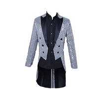 Glänzender Pailletten Frack für Herren Schmal Geschnittener Partyshow Blazer mit Schwalbenschwanz StilVoller Abend Hochzeits Abschlussball-Smoking-Frack (Weiß,3XL)