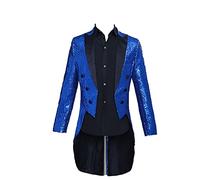 Glänzender Pailletten Frack für Herren Schmal Geschnittener Partyshow Blazer mit Schwalbenschwanz StilVoller Abend Hochzeits Abschlussball-Smoking-Frack (Blau,3XL)