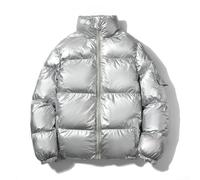 Glänzender Polyester Herren Puffer Parka mit gesteppter Konstruktion und Stehkragen für kaltes Wetter Outdoor und Streetwear (XL Silber)