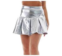 Glänzender Rock Damen Metallischer Rock Höhe Taille Liquid Mini Elastische A Linien Pull Skater Lederröcke Faltenrock (XL)