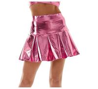 Glänzender Rock Damen Metallischer Rock Höhe Taille Liquid Mini Elastische A Linien Pull Skater Lederröcke Faltenrock (S)