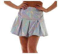 Glänzender Rock Damen Metallischer Rock Höhe Taille Liquid Mini Elastische A-Linien Pull Skater Lederröcke Faltenrock (Light Gray-a, XL)