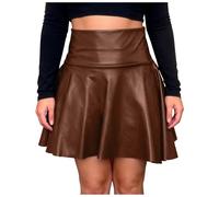 Glänzender Rock Damen Metallischer Rock Höhe Taille Liquid Mini Elastische A-Linien Pull Skater Lederröcke Faltenrock (Brown-c, XL)