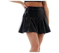 Glänzender Rock Damen Metallischer Rock Höhe Taille Liquid Mini Elastische A-Linien Pull Skater Lederröcke Faltenrock (XXL)