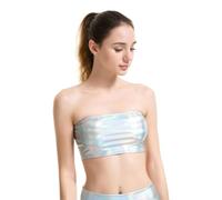 Glänzendes metallisches trägerloses Crop-Top für Damen, Party, Tanz, Bandeau-BH, Kunstleder, ärmellos, Bustier-Weste, Clubwear, trägerlos, metallisches Schlauch-Top, B, XL