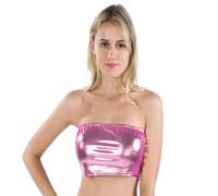 Glänzendes metallisches trägerloses Crop-Top für Damen, Party, Tanz, Bandeau-BH, Kunstleder, ärmellos, Bustier-Weste, Clubwear, trägerlos, metallisches Schlauch-Top, a, XXL