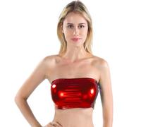 Glänzendes metallisches trägerloses Crop-Top für Damen, Party, Tanz, Bandeau-BH, Kunstleder, ärmellos, Bustier-Weste, Clubwear, trägerlos, metallisches Schlauch-Top, rot, XXL