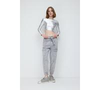 Glänzendes Rückenfreies Basic-Top aus türkischem Stoff L