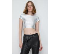 Glänzendes Rückenfreies Basic-Top aus türkischem Stoff S