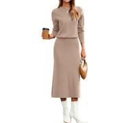 Glamaker 2-teiliges Damenrock-Set, Herbst, langärmelig, Pulloverkleid, lässig, gestrickt, Midi-Kleid, Reise-Outfits, Winterkleidung 2025