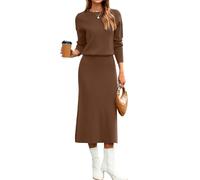 Glamaker 2-teiliges Damenrock-Set, Herbst, langärmelig, Pulloverkleid, lässig, gestrickt, Midi-Kleid, Reise-Outfits, Winterkleidung 2025, Braun, XL