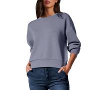 Glamaker Damen Crewneck Cropped Sweatshirt Pullover Stripe Air Essentials Basic Langarmshirts Casual Loose Fit Outfits, 1 x Violett, XL