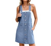 Glamaker Damen Denim Overall Kleid Jeans Ärmellos 2025 Mini Latzhose Casual Knopf Kleid mit Tasche, Hell, blau, X-Groß
