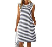 Glamaker Damen Sommer T-Shirt-Kleider Lässige Ärmellose Gestreifte Tank-Kleider Strandkleider Boho Strandurlaubsoutfits 2026, X-Groß