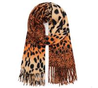 Glamexx24 Damen Schal Kuscheliger Winter Schal mit Fransen Warmer Farbiger Poncho Halstuch Oversized Deckenschal, Schwarz-Hellorange-Orange