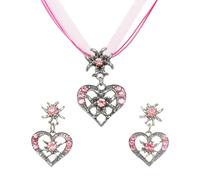 Glamifyr 3 Stück Trachtenschmuck Damen Set,Ohrringe und Halskette mit Strass Edelweiß Herz Anhänger,Bayerisch Dirndlschmuck Trachtenkette,für Oktoberfest Accessoires,Oktoberfest Damen Outfit