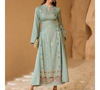 Glamouröses Kleid für Damen mit paillettenbesetzter Taillenschleife, Kaftan & Jalabiya, luxuriöse Abendkleider für Damen, züchtig