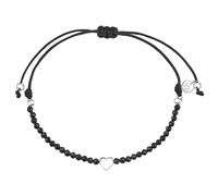GLANZSTÜCKE MÜNCHEN Damen-Textilarmband schwarz Herz Sterling Silber Spinell - Armbändchen Armband mit Anhänger Stoffbändchen Armkettchen Textil