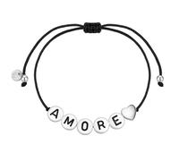 GLANZSTÜCKE MÜNCHEN Damen Armband 925/- Sterling Silber | rhodiniert, Textilarmband, Herz/AMORE, Zugverschluss, Textilarmbandfarbe schwarz