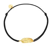 GLANZSTÜCKE MÜNCHEN Damen Textilarmband schwarz mit 925/- Sterling Silber gelbvergoldet 14 Karat Feder
