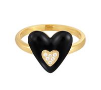 GLANZSTÜCKE MÜNCHEN Damen Ring aus 925/- Sterling Silber gelbvergoldet 14 Karat mit Emaille schwarz Zirkonia weiß Herz Silberring