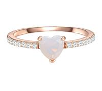 GLANZSTÜCKE MÜNCHEN Damen Herz-Ring 925/- Sterling Silber rosévergoldet mit Mondstein (synth.) Zirkonia weiß - Motivring Silberring Solitärring