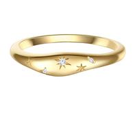 GLANZSTÜCKE MÜNCHEN Damen Ring aus 925/- Sterling Silber gelbvergoldet mit Sternen Zirkonia weiß - Motivring Bandring Silberring Gelbgold Stern