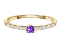 GLANZSTÜCKE MÜNCHEN Damen Ring aus 925/- Sterling Silber gelbvergoldet mit Zirkonia lila und weiß - Solitärring Gelbgold Silberring