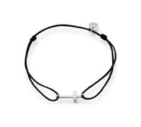 Glanzstücke München Damen-Textilarmband schwarz Kreuz Sterling Silber 15-22 cm - Armbändchen Armband mit Anhänger Stoffbändchen Armkettchen Textil