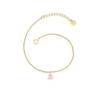 GLANZSTÜCKE MÜNCHEN Damen Armband aus 925/- Sterling Silber gelbvergoldet 14 Karat mit Rosenquarz rosa Herz Edelsteinarmband