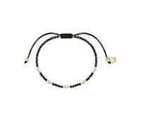 GLANZSTÜCKE MÜNCHEN Damen Armband Edelstahl gelbgold | gelbvergoldet 14 Karat, Textilarmband, Spinell, schwarz, Süßwasser-Zuchtperle, ca. 2,5 - 3,0 mm, weiß, barock, Zugverschluss