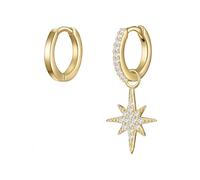 Glanzstücke München Damen Creolen 925/- Sterling Silber gelbvergoldet 18 Karat Zirkonia weiß Stern Silberohrcreolen