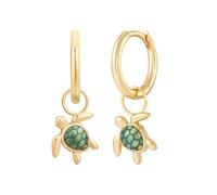 Glanzstücke München Damen Creolen aus 925 Sterling Silber gelbvergoldet 14 Karat mit Einhänger Schildkröte Emaille blau