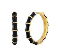 Glanzstücke München Damen Creolen aus 925/- Sterling Silber gelbvergoldet 14 Karat mit Emaille schwarz Silberohrcreolen