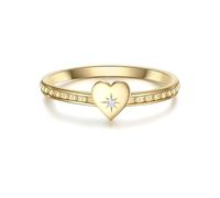 GLANZSTÜCKE MÜNCHEN Damen Herz-Ring aus 925/- Sterling Silber gelbvergoldet mit Zirkonia weiß - Motiving Silberring vergoldet