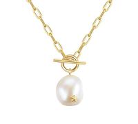 GLANZSTÜCKE MÜNCHEN Damen Kette 925/- Sterling Silber gelbvergoldet 18 Karat mit Süßwasser-Zuchtperle 10,4 mm Silberhalskette