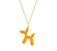 GLANZSTÜCKE MÜNCHEN Damen Kette aus 925/- Sterling Silber gelbvergoldet 14 Karat mit Ballon-Hund Emaille orange
