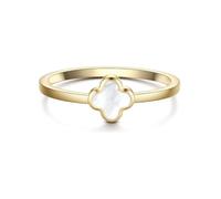 GLANZSTÜCKE MÜNCHEN Damen Motivring Kleeblatt aus Edelstahl gelbvergoldet | 14 Karat Vergoldung,Perlmutt Inlay,Edelstahlring,Gold,Damenring,Ring mit Motiv,Glücksbringer