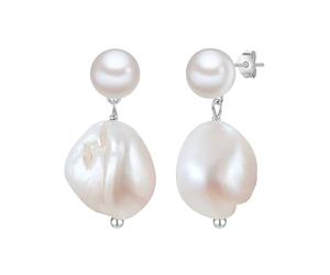 Glanzstücke München Damen Ohrhänger 925/- Sterling Silber rhodiniert mit Süßwasser-Zuchtperle 7,0/13,0 mm Silberohrhänger