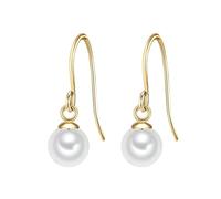 Glanzstücke München Damen Ohrringe 925/- Sterling Silber gelbgold | gelbvergoldet 14 Karat, Ohrhänger, Süßwasser-Zuchtperle, ca. 6,0 - 6,5 mm, weiß, rund