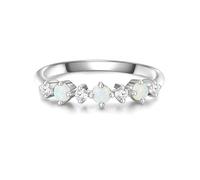 GLANZSTÜCKE MÜNCHEN Damen Ring aus 925/- Sterling Silber mit Zirkonia/Opal (synth.) weiß - Multisteinring Silberring