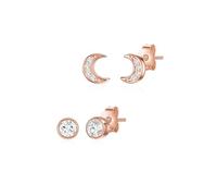 Glanzstücke München Damen Set (Ohrringe 2er) 925/- Sterling Silber roségold | rosévergoldet 14 Karat, Ohrstecker, Zirkonia, weiß, Halbmond, 2er Set